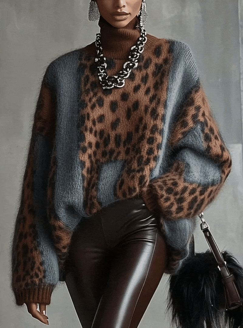 Leopard Print Turtleneck Sweater
